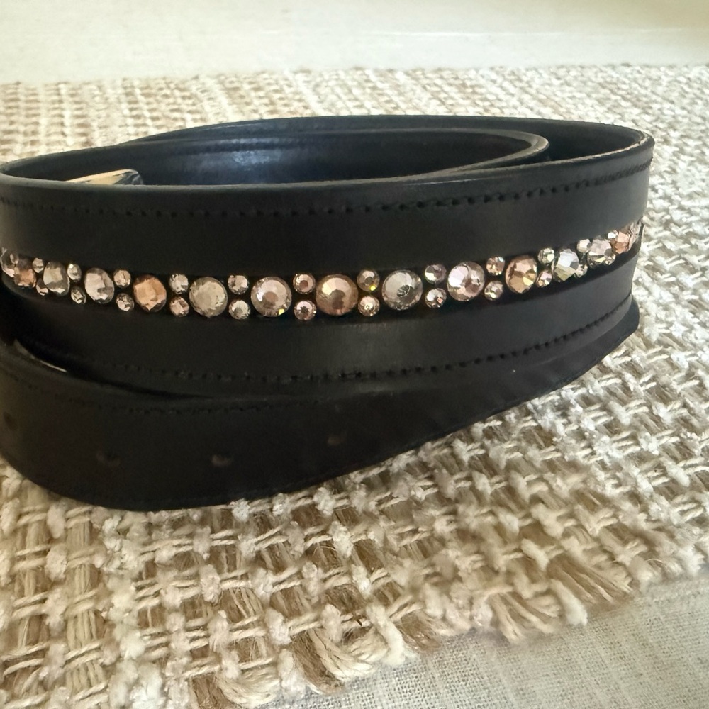 Women’s 1.5” Black Leather Belt with Crystal Embellishment